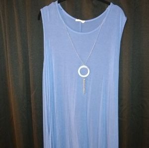 Blue Cotton Dress with Silver Necklace